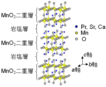 図２ PrSr0.2Ca1.8Mn2O7の結晶構造