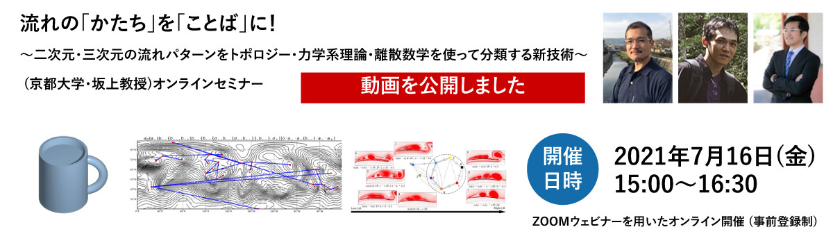 流れの「かたち」を「ことば」に！-二次元・三次元の流れパターンをトポロジー・力学的理論・離散数学を使って分類する新技術-(京都大学・坂上教授)オンラインセミナーを開催します。