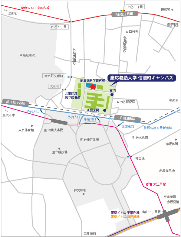 慶応義塾大学信濃町キャンパスの最寄り駅地図