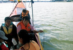 Water quality survey at the Chao Phraya River. The data will be made available on a water quality information platform currently under development, in order to make it easy for the general public to learn how good the water quality is.