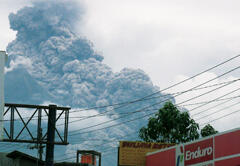 Eruption of the Merapi volcano. The pyroclastic flow reached approximately 4 km from the vent.