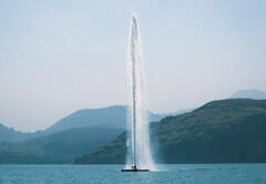 Large fountain from a CO2 degassing pipe in Lake Nyos