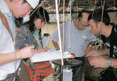 A joint international research team of SATREPS investigating sand fly behavior in Trishal, a subdistrict of the district of Mymensingh in northern Bangladesh 