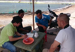 Discussions at a shrimp farm in Mekong Delta
