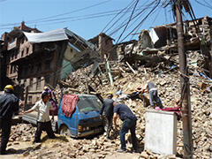 Damage to brick buildings caused by the Gorkha earthquake