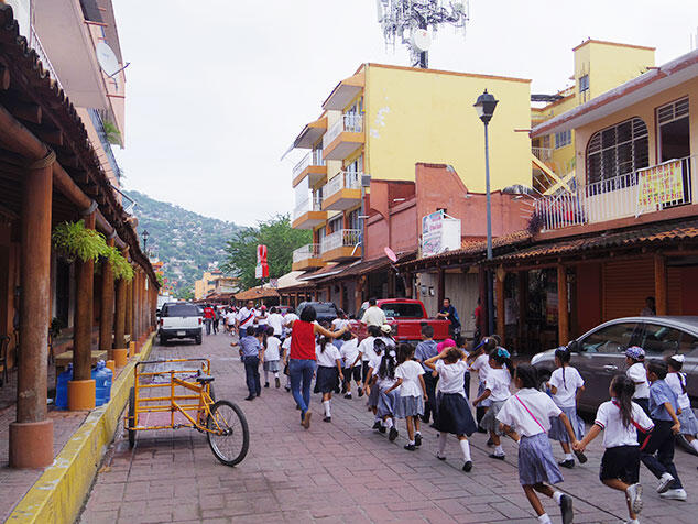 Children taking part in a tsunami evacuation drill