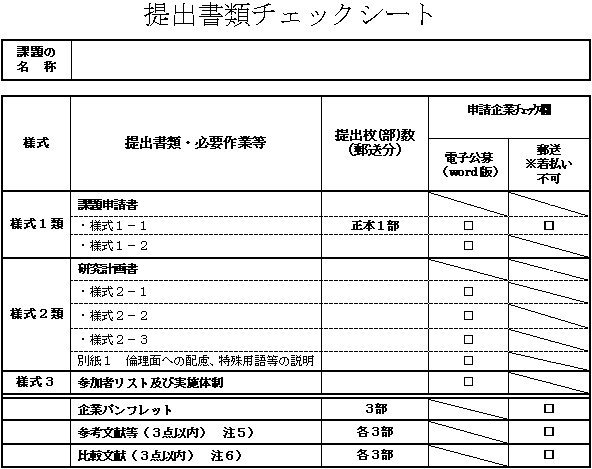 提出書類チェックシート