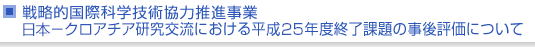 戦略的国際科学技術協力推進事業　日本−クロアチア研究交流における平成25年度終了課題の事後評価について