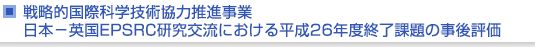 戦略的国際科学技術協力推進事業　日本−英国EPSRC研究交流における平成26年度終了課題の事後評価