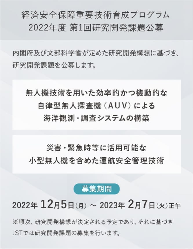 2022年度 第1回研究開発課題公募(プロジェクト型)