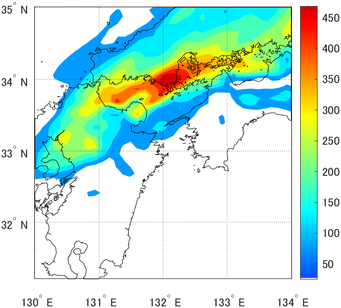 Accumulated rainfall over 36 hours for the target case.