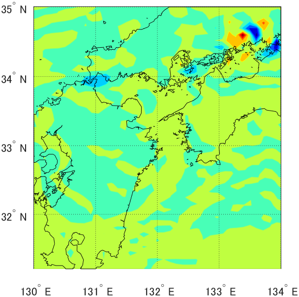 End state of the tangent linear model (accumulated rainfall).