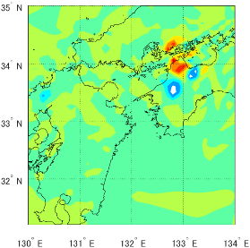 End state of the adjoint model (water vapor content on the ground).
