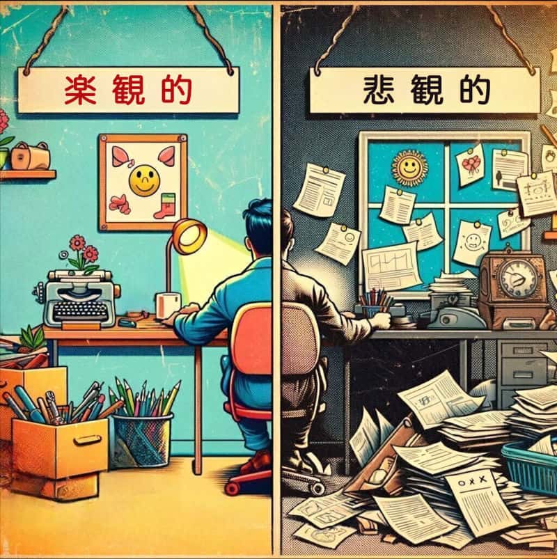 「楽観的・悲観的」のイラスト