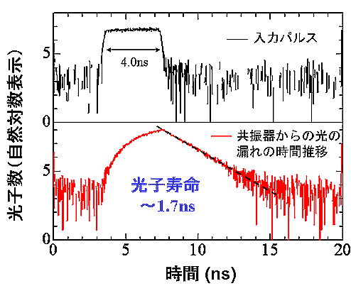 図４　ナノ共振器への光パルスの入射による光子保持時間（光子寿命）の測定結果