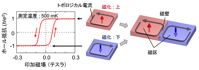 図１　量子異常ホール状態での試料端と磁壁に生じるトポロジカル電流