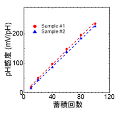 図４　蓄積回数に対するｐＨ感度の変化を解析した結果