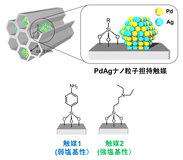 図２　開発した触媒の模式図と表面塩基性官能基