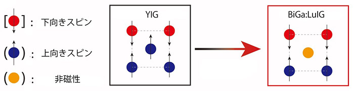 図１　ＹＩＧとＢｉＧａ：ＬｕＩＧの結晶格子の概略図