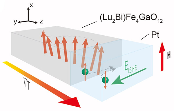 図２　今回行ったＬｕ２ＢｉＦｅ４ＧａＯ１２薄膜による実験の概略図