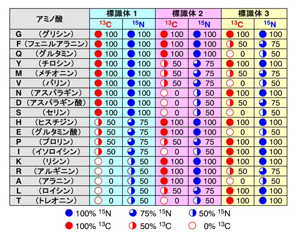 図１　符号化標識法における安定同位体標識パターン（符号語表）の例