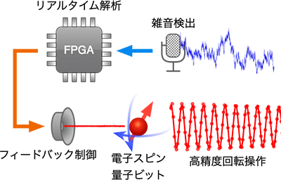 図１　能動的な雑音抑制を用いた電子スピン量子ビット制御の概念図