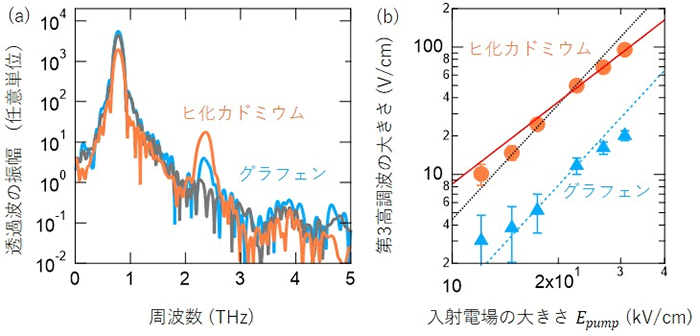 図２　ヒ化カドミウムおよびグラフェンにおける第三高調波の観測