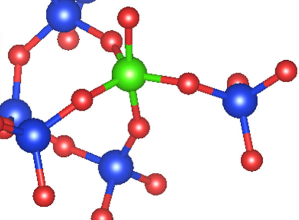 Figure.  Structure around a Si atom which has 5 covalent bonds with oxygen atoms.