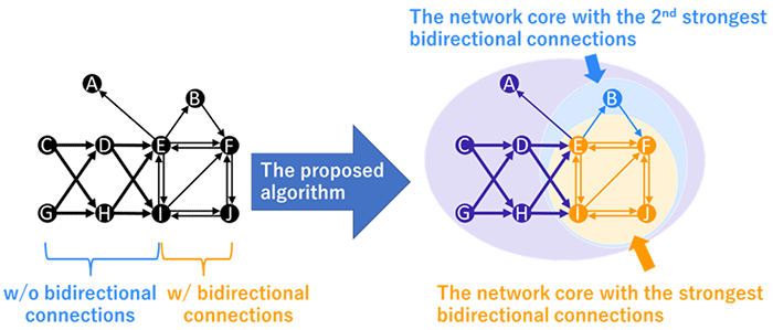 Figure2: Schematic of extraction of network cores with strong bidirectional connections using the proposed algorithm