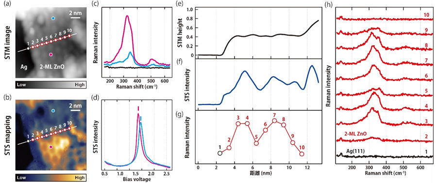 Fig. 3 Correlation between tip-enhanced Raman scattering and the local electronic structure of the ZnO film.