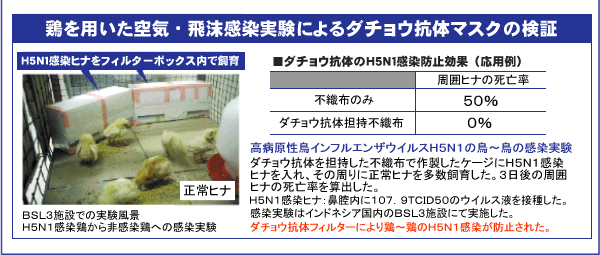 鶏を用いた空気・飛沫感染実験によるダチョウ抗体マスクの検証