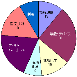 円グラフ：技術分野、シーズ顕在化タイプ