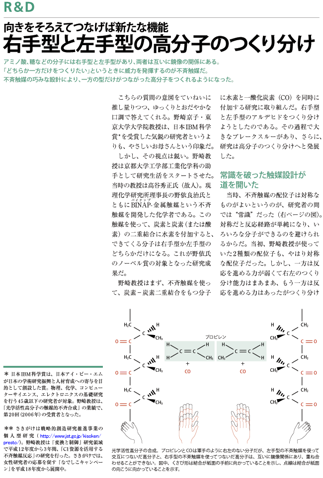 右手型と左手型の高分子のつくり分け