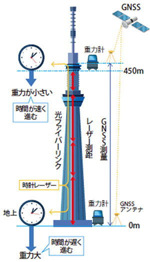 図：東京スカイツリーでの一般相対論検証実験