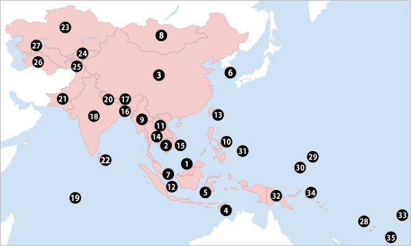 地図:「さくらサイエンスプラン」対象国・地域