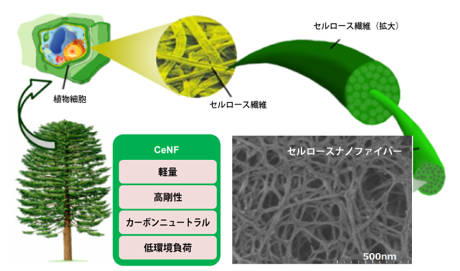 図：セルロースナノファイバー強化樹脂の開発 コンセプトとアプローチ