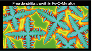 図：フェーズフィールド法を核とする凝固組織形成予測モジュールの開発