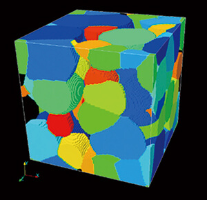 図：多元合金鋼の拡散型固相変態による組織形成のフェーズフィールドモデリング